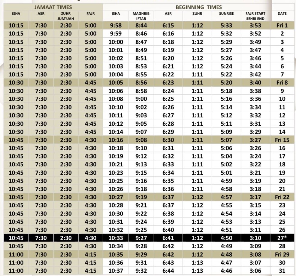 May Salah time table